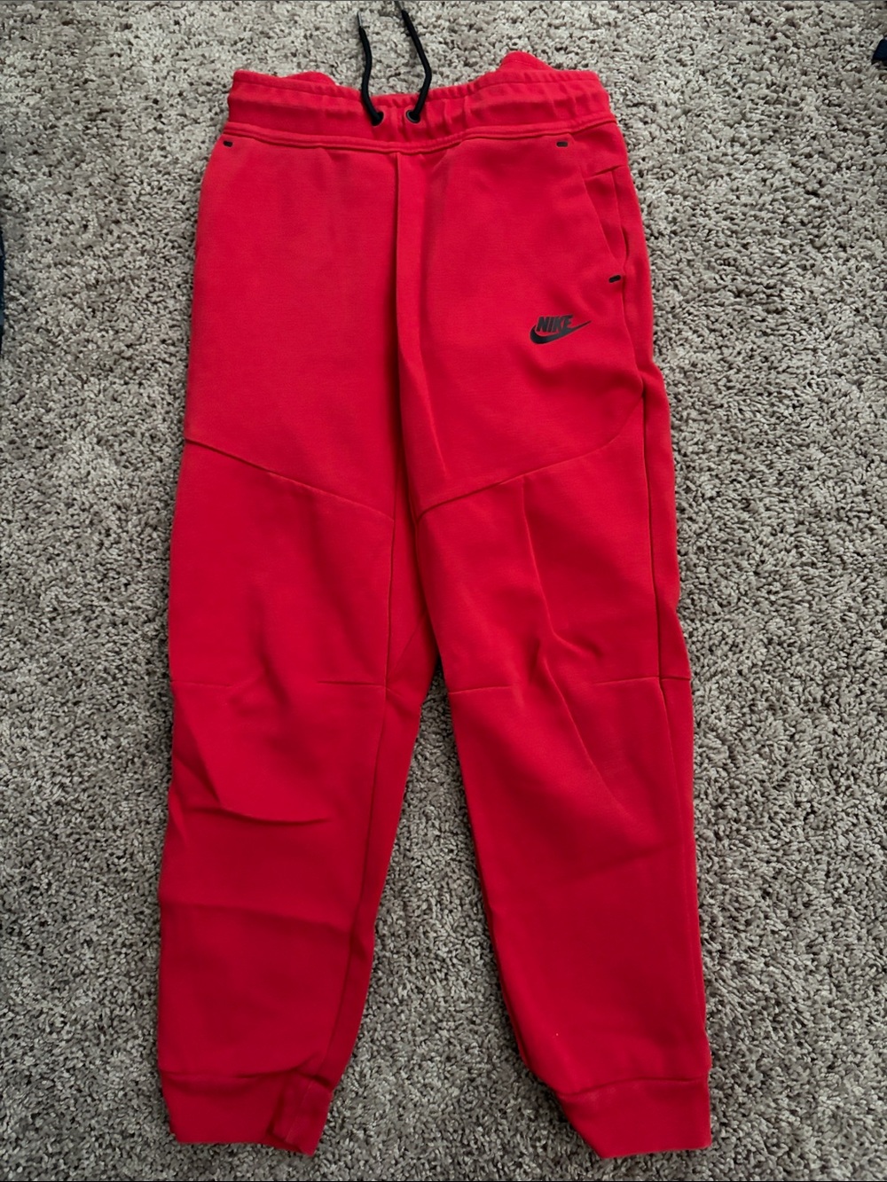 Nike Kids Red Fleece Joggers with Black Drawstring